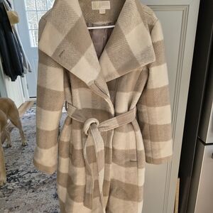 Michael Kors Camel Plaid Pea Coat